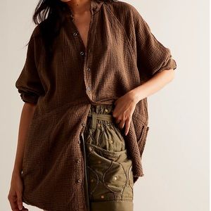 free people like brown/mocha light weight button down